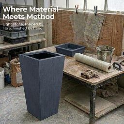 Set of IDEALIST Lite Light Concrete Garden Tall Planters, Outdoor Plant Pots with Tapered Shape