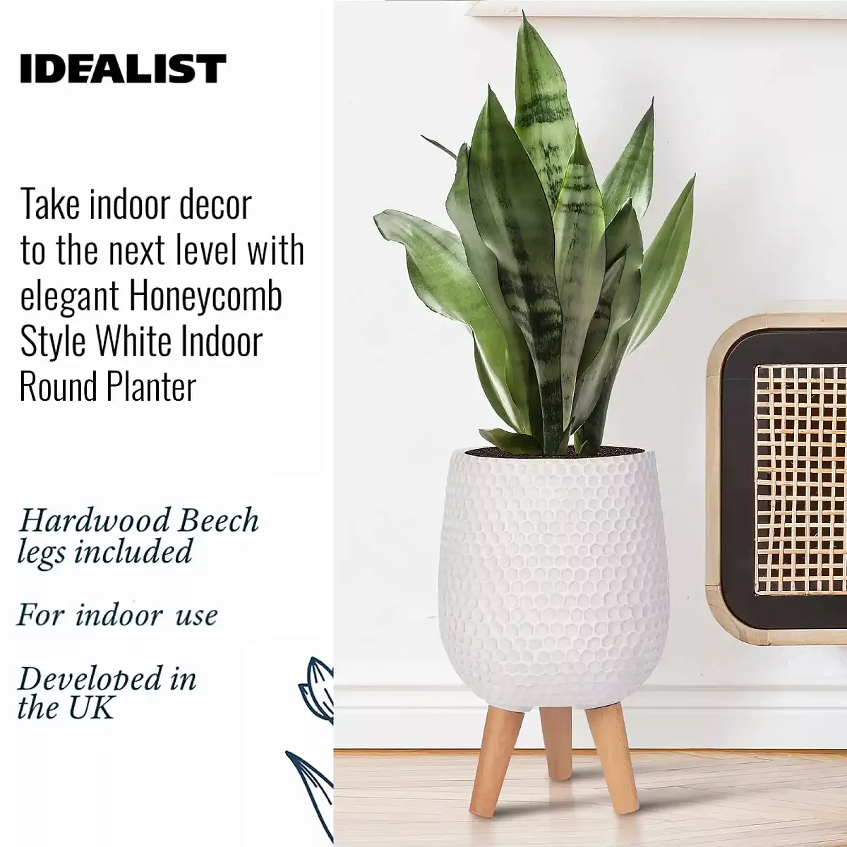 IDEALIST Lite Honeycomb Style Egg Planter on Legs, Round Pot Plant Stand Indoor