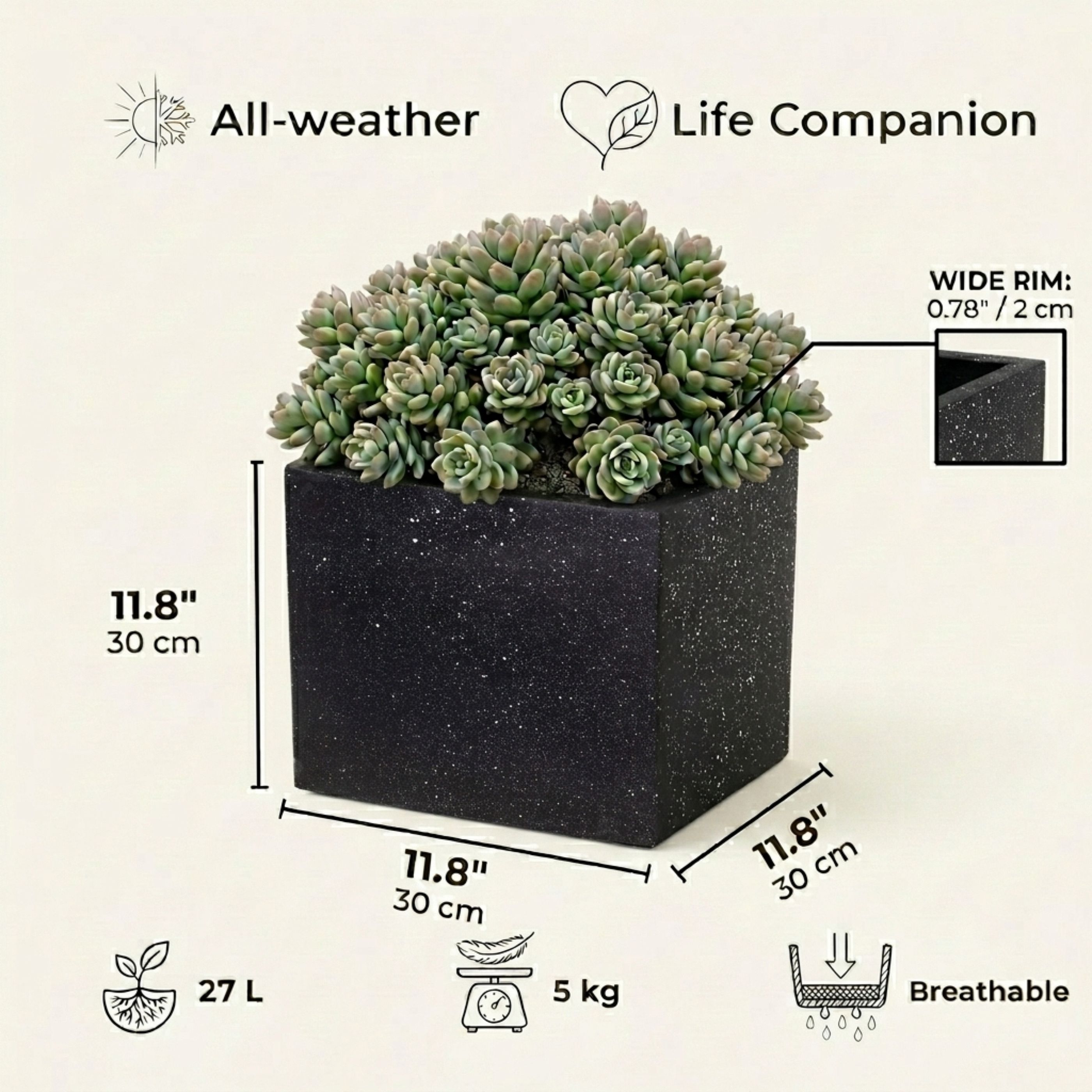 IDEALIST Lite Square Box Contemporary Marble Light Concrete Planter