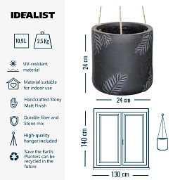IDEALIST Lite Leaf Embossed Table Indoor Cylinder Round Plant Pot