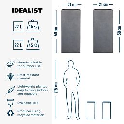 IDEALIST Lite Tall Square Contemporary Light Concrete Planter Set