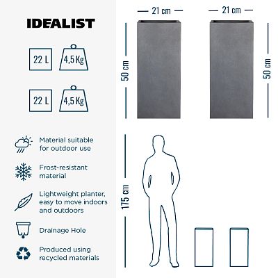 IDEALIST Lite Tall Square Contemporary Light Concrete Planter Set
