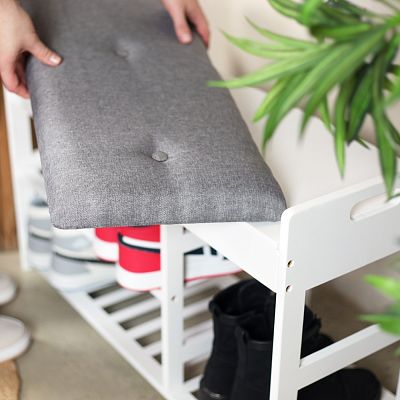 Froppi Bamboo Shoe Storage Bench 2-Tier Wooden Shoe Shelf and Rack with Seat and Storage Box