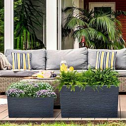 IDEALIST Lite Ribbed Light Concrete Trough Planter