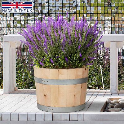 Rustic European Birch Hardwood Round Tub Half Barrel Outdoor Planter Made in UK by HORTICO
