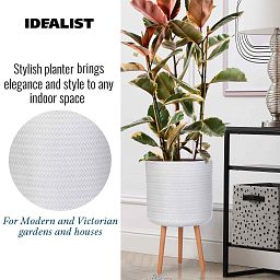 IDEALIST Lite Plaited Style Cylinder Planter on Legs, Round Pot Plant Stand Indoor