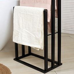 Froppi Bamboo Free Standing Towel Rack, Wooden Towel Holder and Ladder with 3 Bars