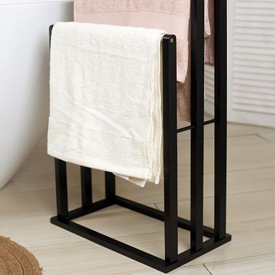Froppi Bamboo Free Standing Towel Rack, Wooden Towel Holder and Ladder with 3 Bars