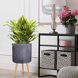 IDEALIST Lite Ribbed Cylinder Planter on Legs, Round Pot Plant Stand Indoor