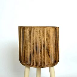 HORTICO RIBBED Wooden House Planter with Legs, Tall Indoor Plant Pot Stand with Waterproof Liner