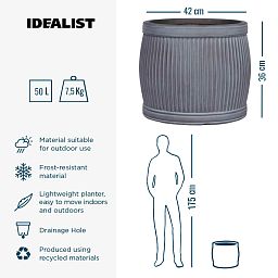 IDEALIST Lite Vertical Ribbed Vintage Style Barrel Round Planter