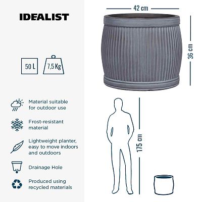 IDEALIST Lite Vertical Ribbed Vintage Style Barrel Round Planter