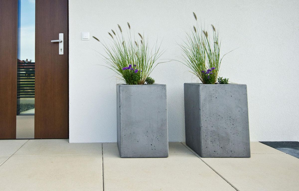 Raised Contemporary Light Concrete Trough Planter by Idealist Lite
