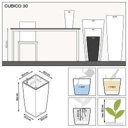 LECHUZA CUBICO Square Tall Poly Resin Self-watering Planter