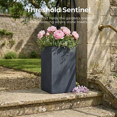 IDEALIST Lite Tall Square Contemporary Light Concrete Planter Set