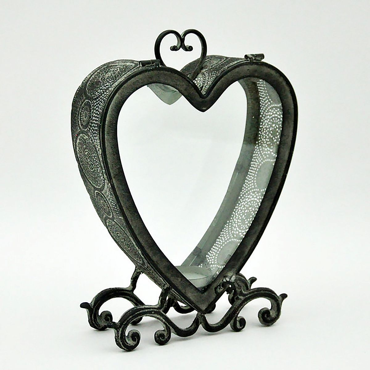 Heart Metal Vintage Pattern Garden Dark Silver Lantern by Minster