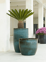Ceramic Turquoise Round Tall Glossy Blue Planter Pot In/Out