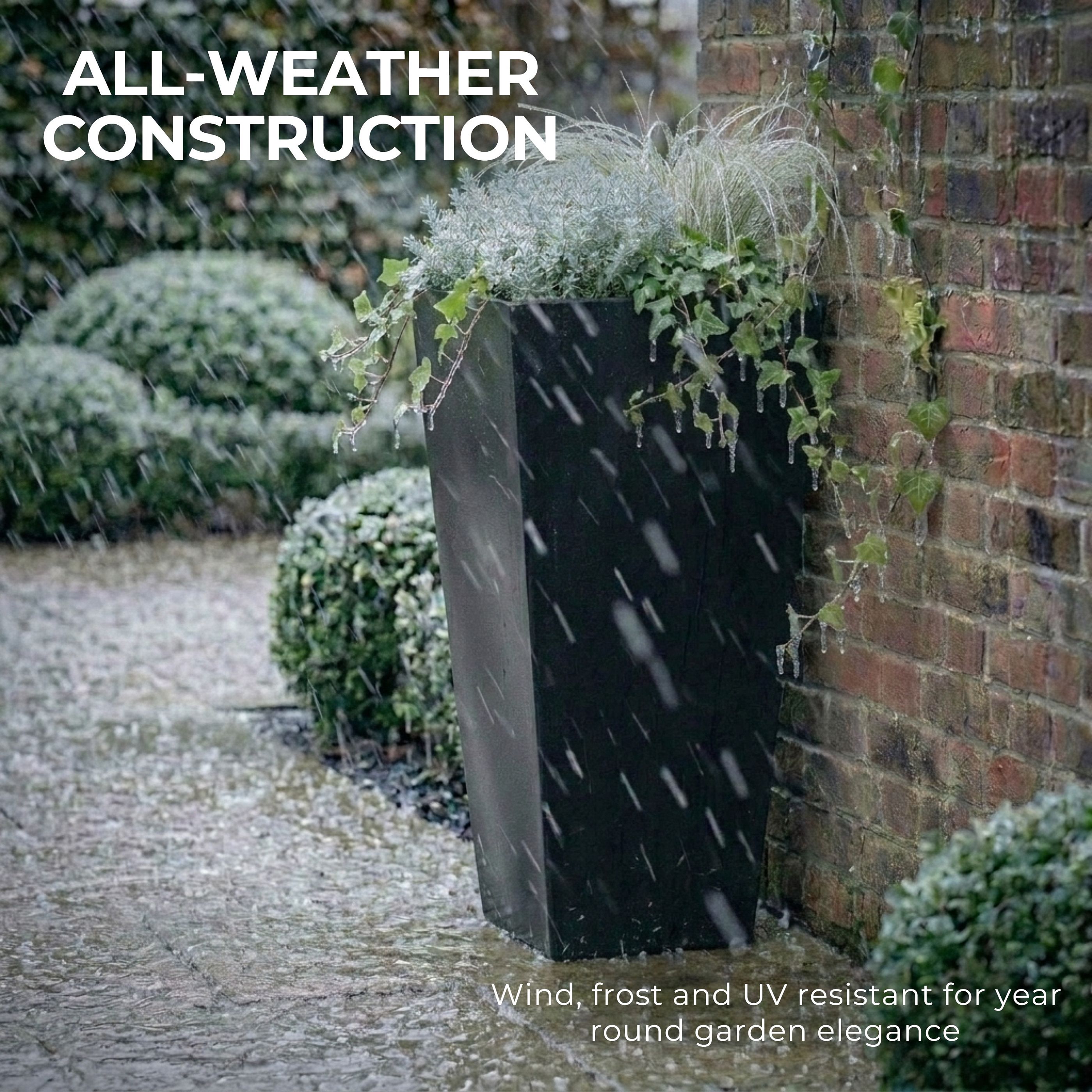 Set of IDEALIST Lite Light Concrete Garden Tall Planters, Outdoor Plant Pots with Tapered Shape