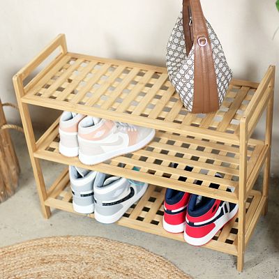Froppi Bamboo Multi-Purpose Shoe Rack for Shoe Storage 3-Tier Wooden Shoe Shelf and Organiser