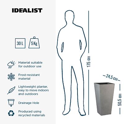 IDEALIST Lite Tall Tapered Contemporary Light Concrete Planter