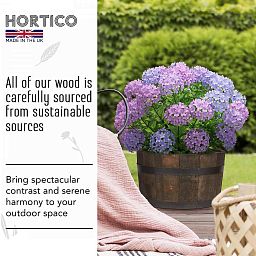 Rustic Upcycled Oak Wood Round Tub Half Barrel Outdoor Planter Made in UK by HORTICO