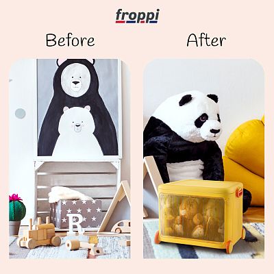 Froppi Stackable Plastic Kids Toy Storage Box with Lid, Transparent Door and Wheels