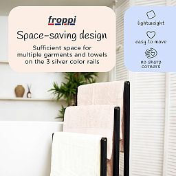 Froppi Bamboo Free Standing Towel Rack, Wooden Towel Holder and Ladder with 3 Bars