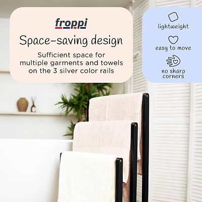 Froppi Bamboo Free Standing Towel Rack, Wooden Towel Holder and Ladder with 3 Bars