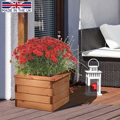 Rustic Scandinavian Redwood Square Outdoor Planter Made in UK by HORTICO
