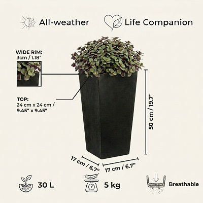 Set of IDEALIST Lite Light Concrete Garden Tall Planters, Outdoor Plant Pots with Tapered Shape