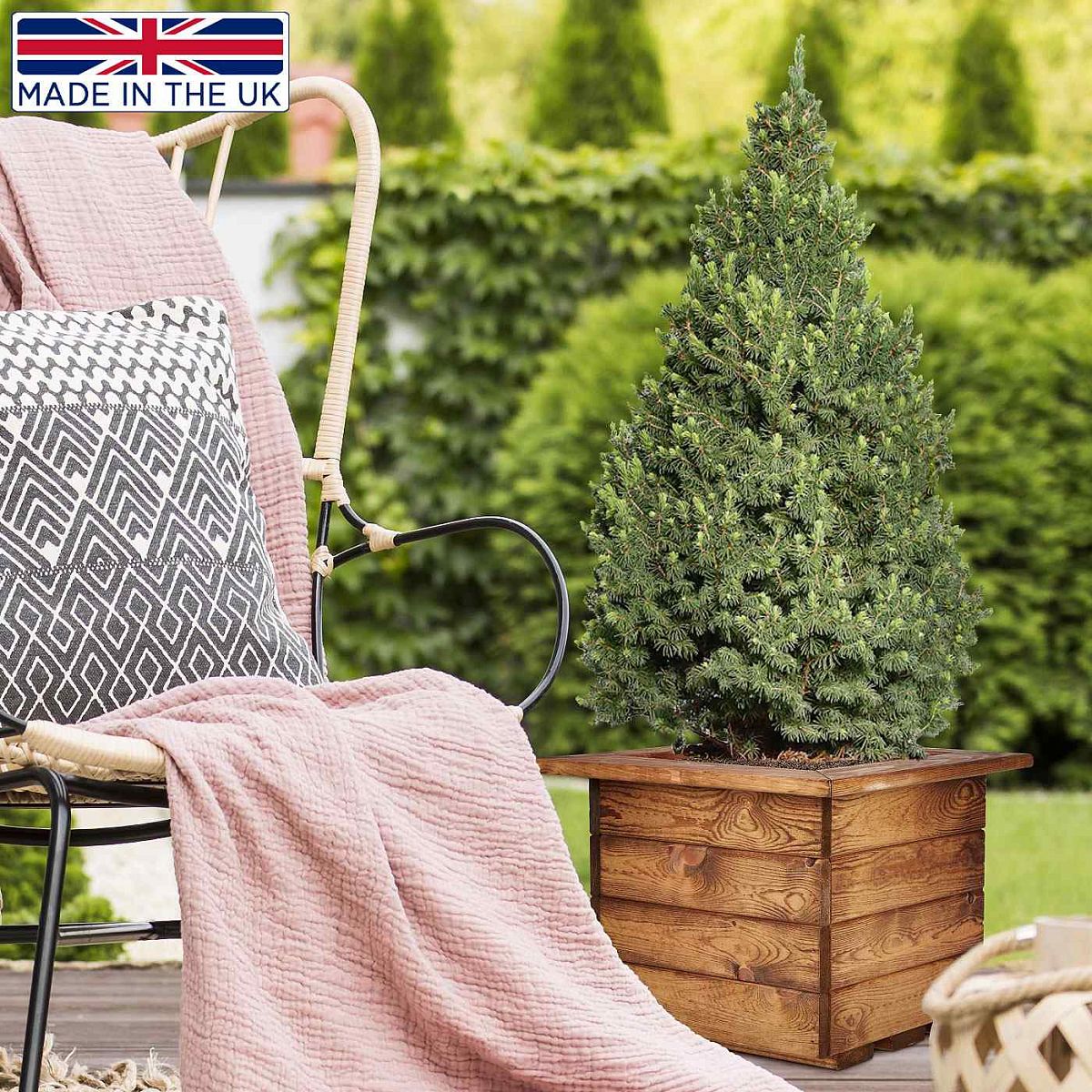 Rustic Scandinavian Redwood Square Outdoor Planter Made in UK by HORTICO