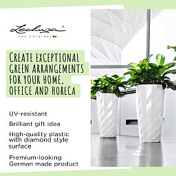 LECHUZA DIAMANTE Premium Glossy Round Tall Poly Resin Self-watering Planter