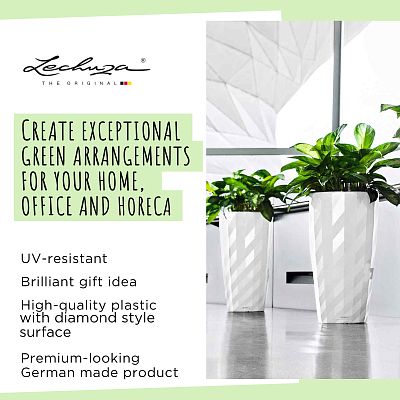 LECHUZA DIAMANTE Premium Glossy Round Tall Poly Resin Self-watering Planter