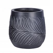 IDEALIST Lite Leaf Embossed Black Garden Round Planter, Outdoor Plant ...