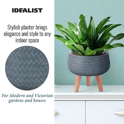 IDEALIST Lite Plaited Style Bowl Planter on Legs, Round Pot Plant Stand Indoor