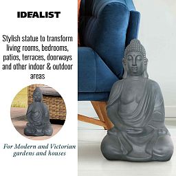 IDEALIST Lite Sitting in Meditation Buddha Grey Indoor and Outdoor Statue L35.5 W26.5 H50.5 cm