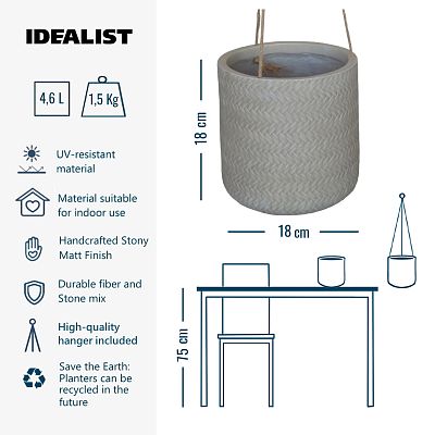 IDEALIST Lite Plaited Style Table and Hanging Cylinder Round Plant Pot Dual Use Indoor Planter