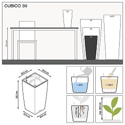 LECHUZA CUBICO Square Tall Poly Resin Self-watering Planter