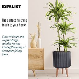 IDEALIST Lite Modern Ribbed Cylinder Planter on Legs, Round Pot Plant Stand Indoor