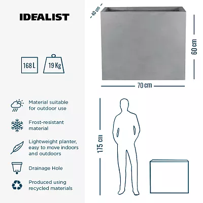 IDEALIST Lite Contemporary Light Concrete Trough Planter