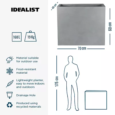 IDEALIST Lite Contemporary Light Concrete Trough Planter