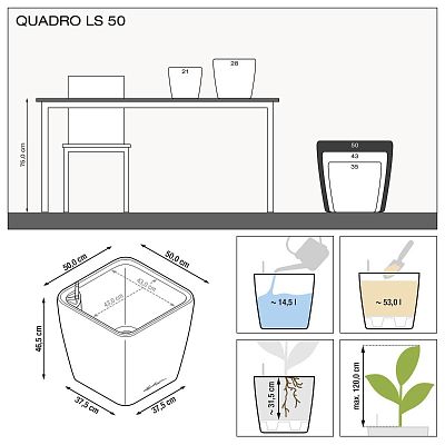 LECHUZA Quadro LS Square Poly Resin Self-watering Planter