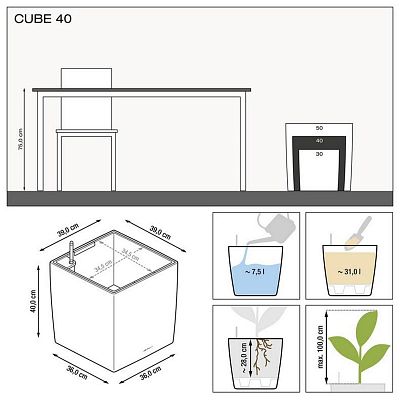 LECHUZA CUBE Square Poly Resin Self-watering Planter