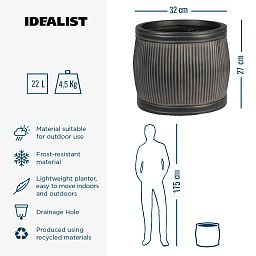 IDEALIST Lite Vertical Ribbed Vintage Style Barrel Round Planter