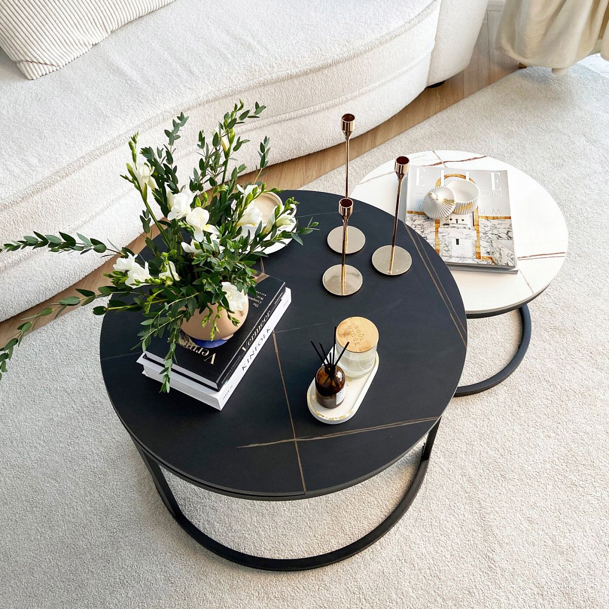 Froppi Round Coffee Tables for Living Room: Set of 2 Nesting Coffee Tables, Sintered Stone