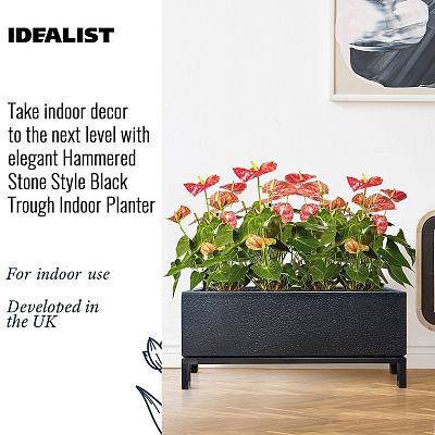 IDEALIST Lite Concrete Style Trough Indoor Planter on Metal Stand