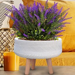 IDEALIST Lite Striped Tray Round Planter on Legs, Round Pot Plant Stand Indoor
