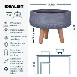 IDEALIST Lite Striped Tray Round Planter on Legs, Round Pot Plant Stand Indoor