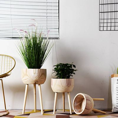 HORTICO GAIA Wooden House Planter with Legs, Tall Indoor Plant Pot Stand with Waterproof Liner