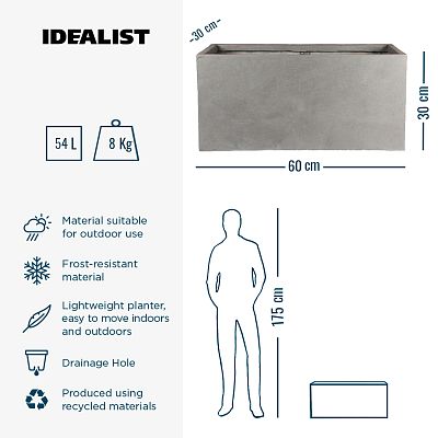 IDEALIST Lite Contemporary Light Concrete Trough Planter